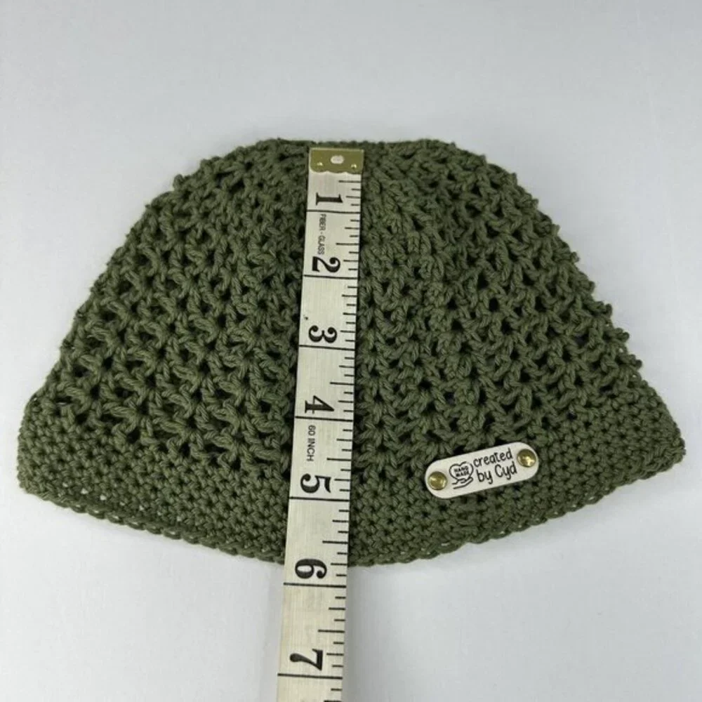 Created by Cyd Juliet Olive Green Crochet Cap Beanie Open Weave Handmade‎ NEW